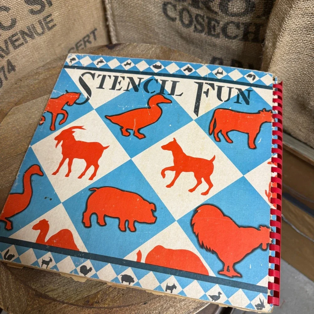 Vintage Stencil Fun Activity Book Kids OS Blue Fair 1950s Animal Scottie Dog